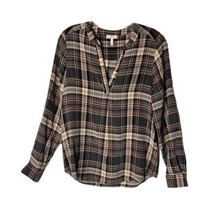 Joie | Nura Plaid Silk Long Sleeve Split Neck Blouse, Small